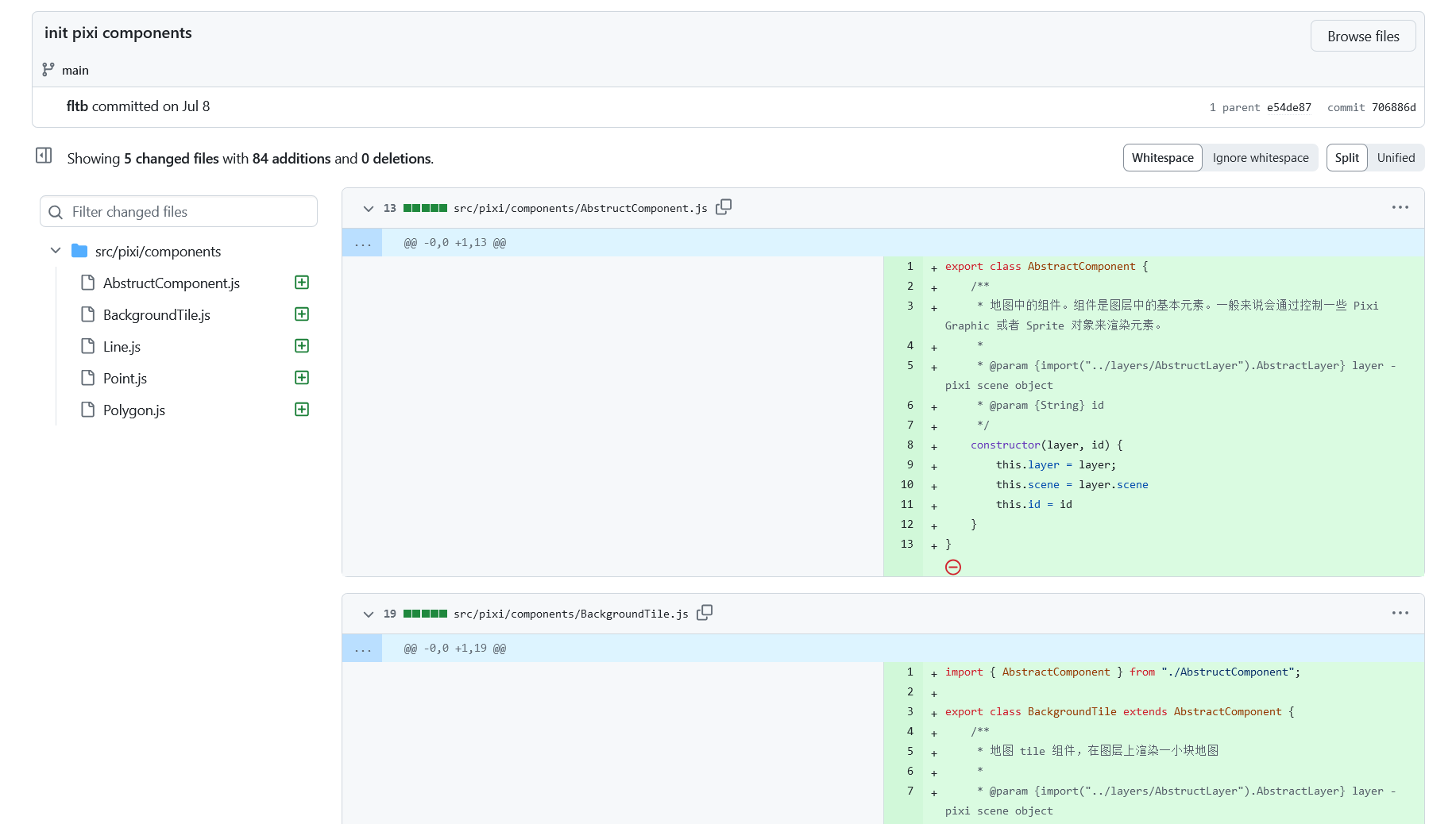 Component and code structure in commits